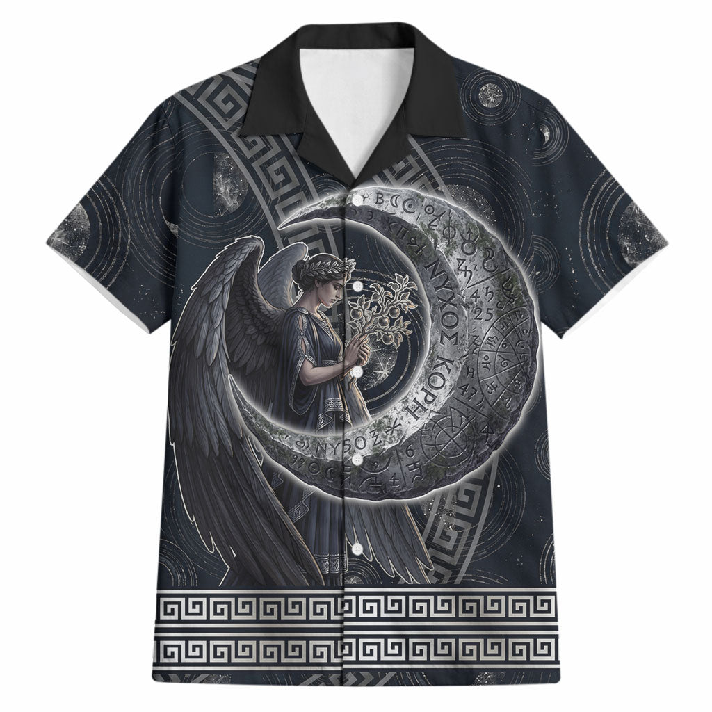 Nemesis Goddess Hawaiian Shirt Winged Nemesis Crescent Moon Sword Greek Key