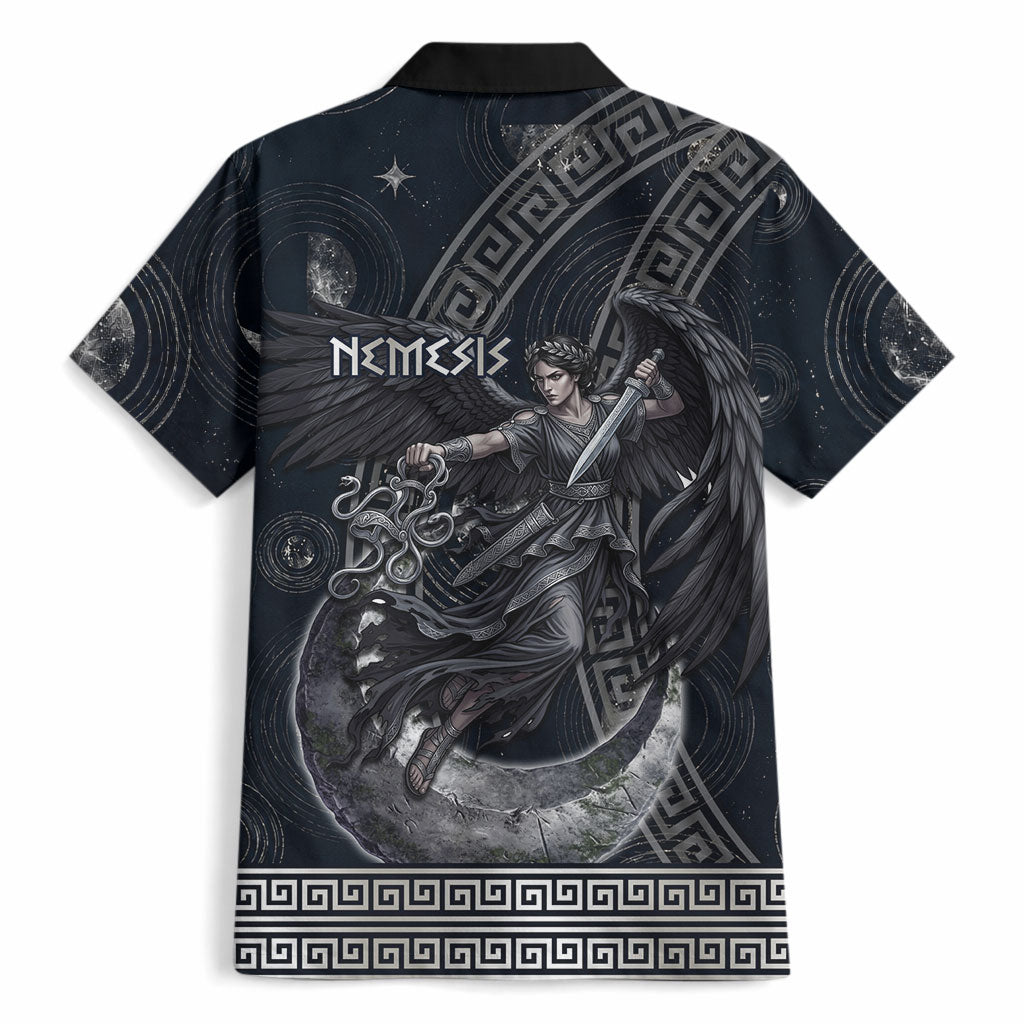 Nemesis Goddess Hawaiian Shirt Winged Nemesis Crescent Moon Sword Greek Key