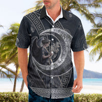 Nemesis Goddess Hawaiian Shirt Winged Nemesis Crescent Moon Sword Greek Key