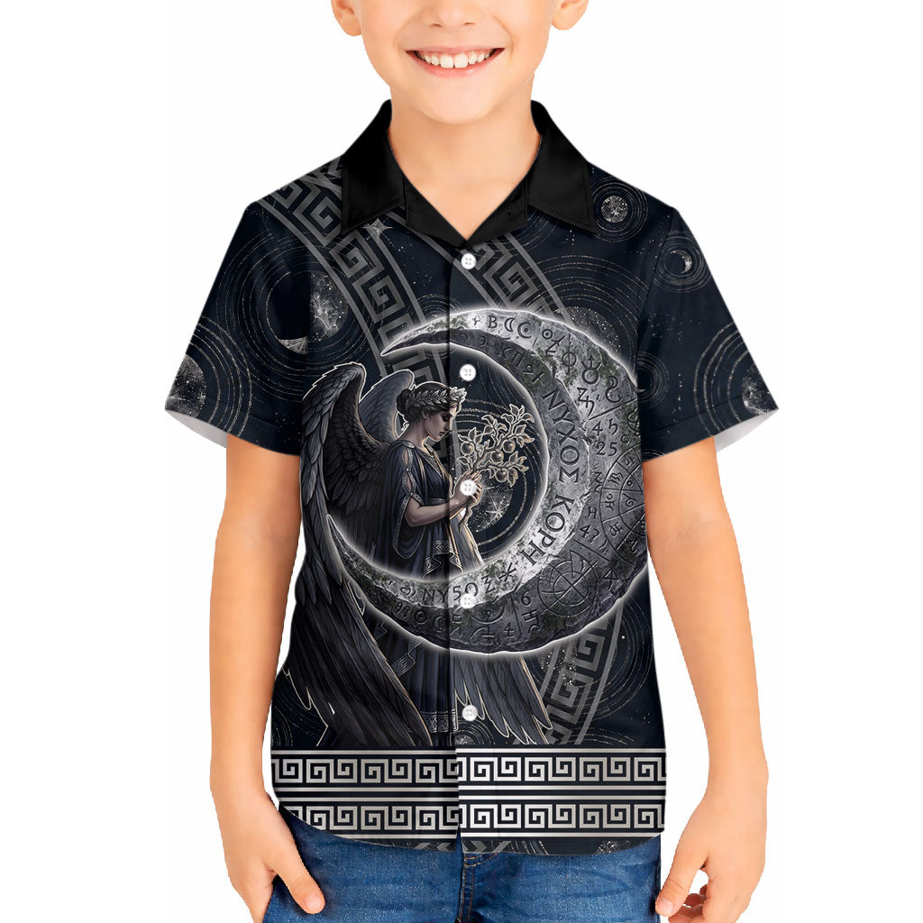 Nemesis Goddess Hawaiian Shirt Winged Nemesis Crescent Moon Sword Greek Key