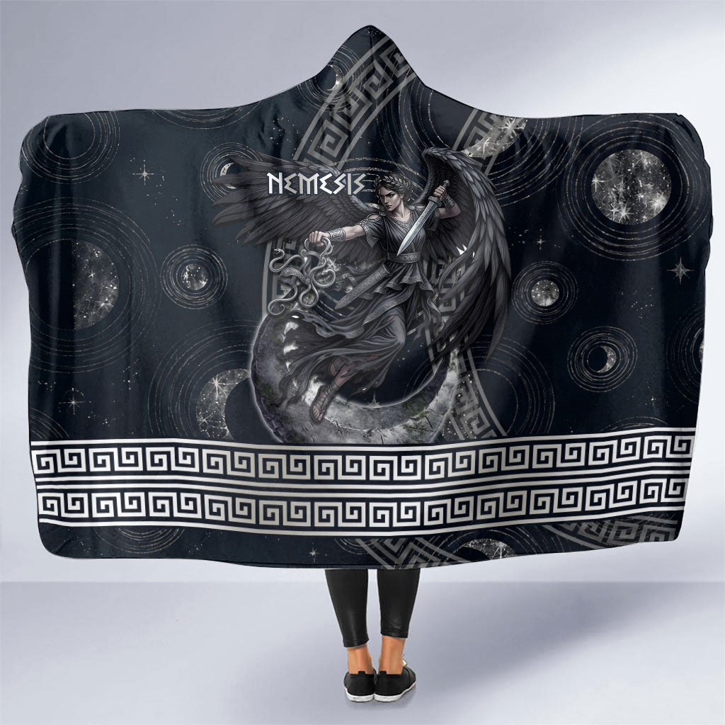 Nemesis Goddess Hooded Blanket Winged Nemesis Crescent Moon Sword Greek Key
