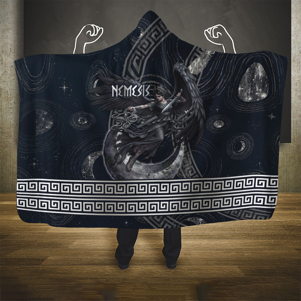 Nemesis Goddess Hooded Blanket Winged Nemesis Crescent Moon Sword Greek Key