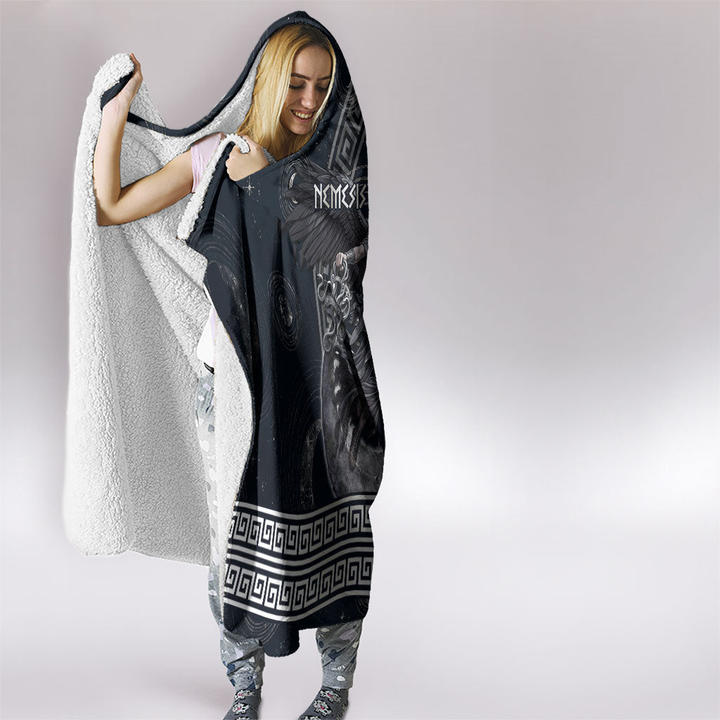 Nemesis Goddess Hooded Blanket Winged Nemesis Crescent Moon Sword Greek Key
