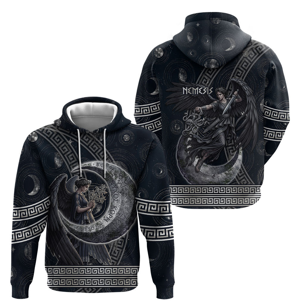 Nemesis Goddess Hoodie Winged Nemesis Crescent Moon Sword Greek Key