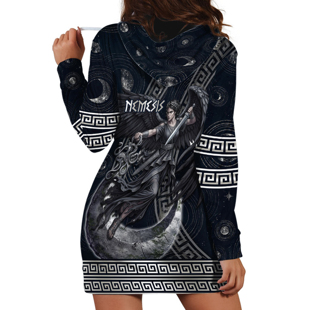 Nemesis Goddess Hoodie Dress Winged Nemesis Crescent Moon Sword Greek Key