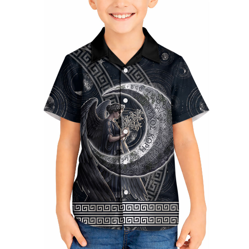 Nemesis Goddess Kid Hawaiian Shirt Winged Nemesis Crescent Moon Sword Greek Key