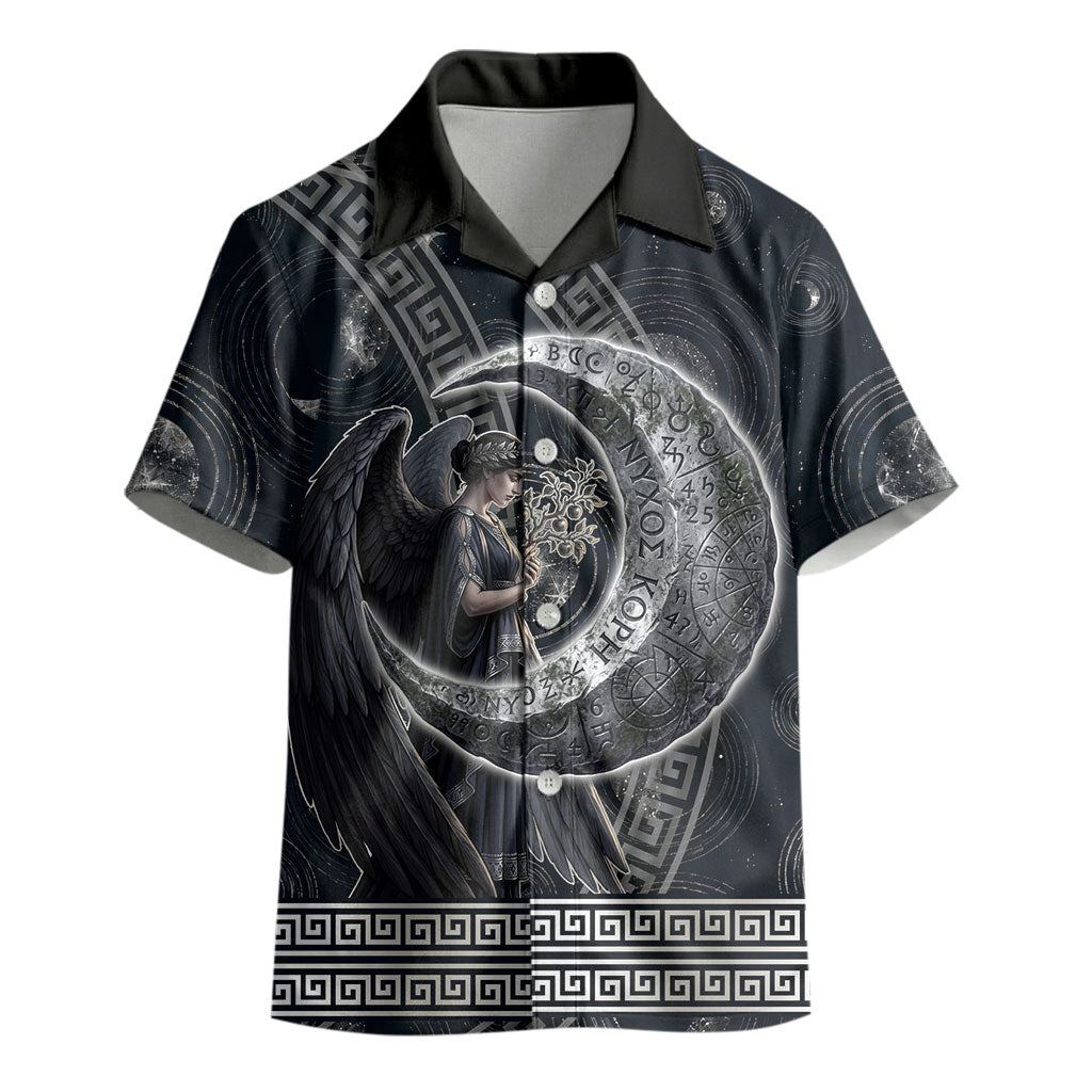 Nemesis Goddess Kid Hawaiian Shirt Winged Nemesis Crescent Moon Sword Greek Key