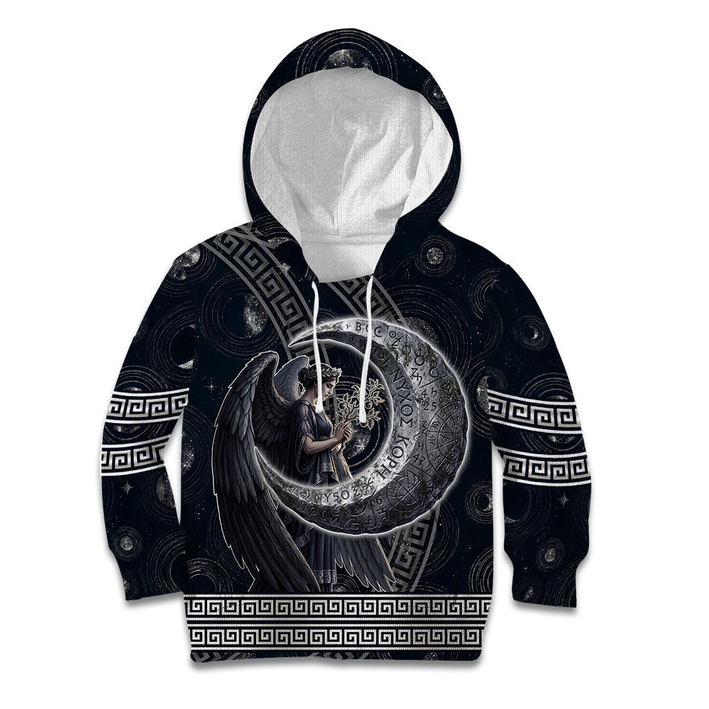 Nemesis Goddess Kid Hoodie Winged Nemesis Crescent Moon Sword Greek Key