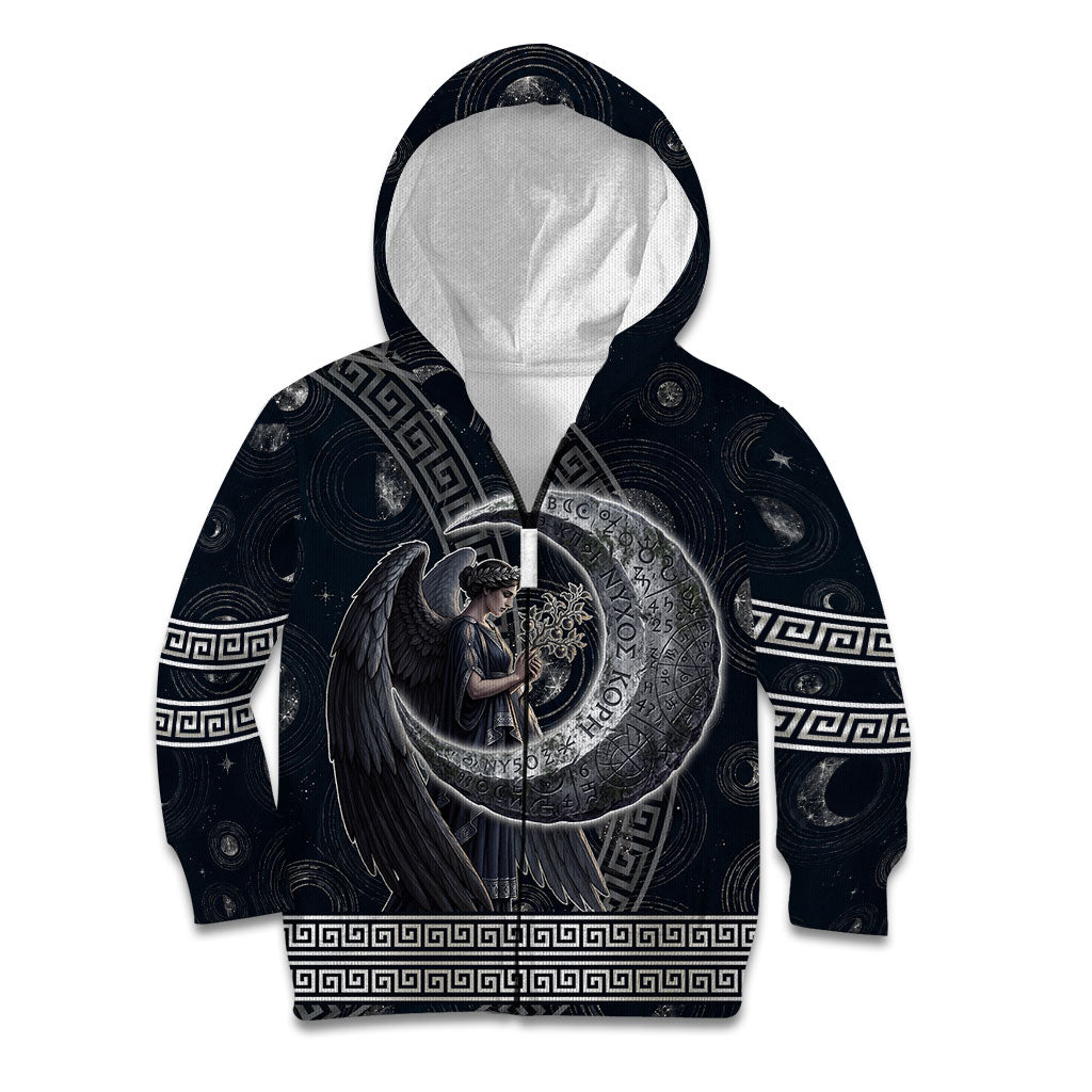 Nemesis Goddess Kid Hoodie Winged Nemesis Crescent Moon Sword Greek Key
