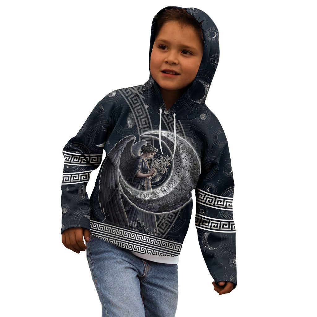 Nemesis Goddess Kid Hoodie Winged Nemesis Crescent Moon Sword Greek Key