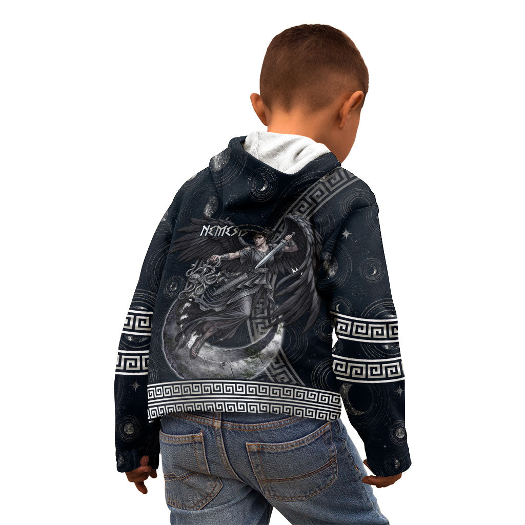 Nemesis Goddess Kid Hoodie Winged Nemesis Crescent Moon Sword Greek Key