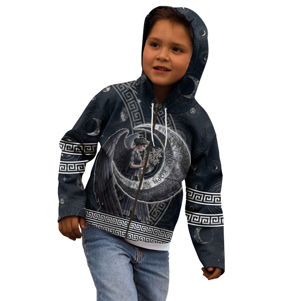 Nemesis Goddess Kid Hoodie Winged Nemesis Crescent Moon Sword Greek Key