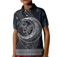Nemesis Goddess Kid Polo Shirt Winged Nemesis Crescent Moon Sword Greek Key
