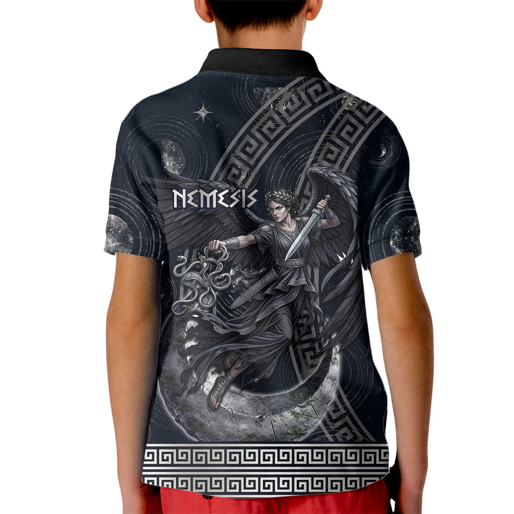 Nemesis Goddess Kid Polo Shirt Winged Nemesis Crescent Moon Sword Greek Key