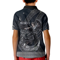 Nemesis Goddess Kid Polo Shirt Winged Nemesis Crescent Moon Sword Greek Key