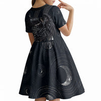 Nemesis Goddess Kid Short Sleeve Dress Winged Nemesis Crescent Moon Sword Greek Key