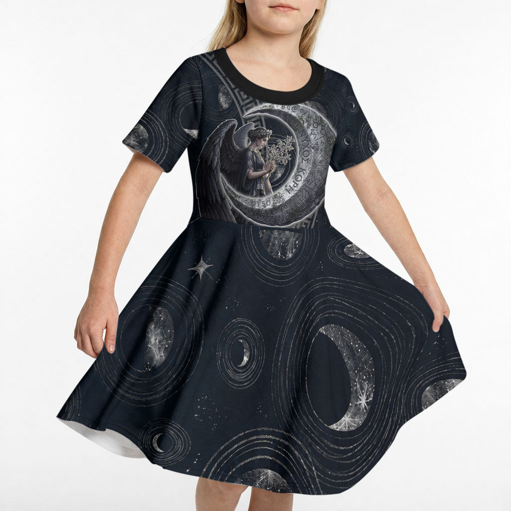 Nemesis Goddess Kid Short Sleeve Dress Winged Nemesis Crescent Moon Sword Greek Key