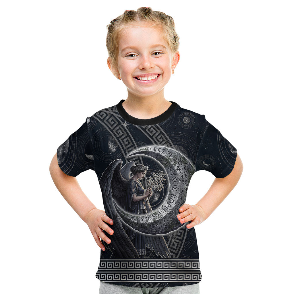 Nemesis Goddess Kid T Shirt Winged Nemesis Crescent Moon Sword Greek Key