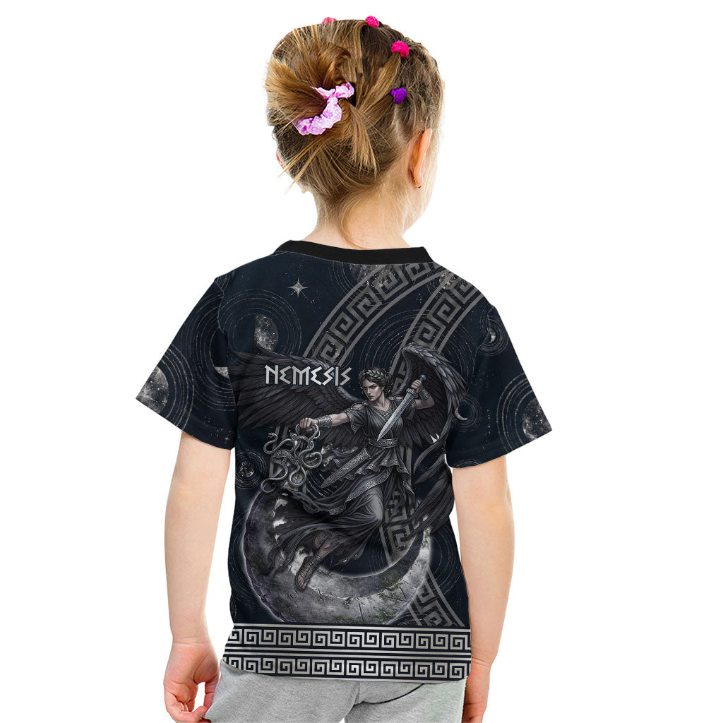 Nemesis Goddess Kid T Shirt Winged Nemesis Crescent Moon Sword Greek Key