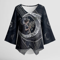Nemesis Goddess Kimono Sleeve Blouse Winged Nemesis Crescent Moon Sword Greek Key