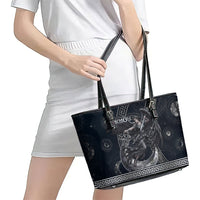 Nemesis Goddess Leather Tote Bag Winged Nemesis Crescent Moon Sword Greek Key