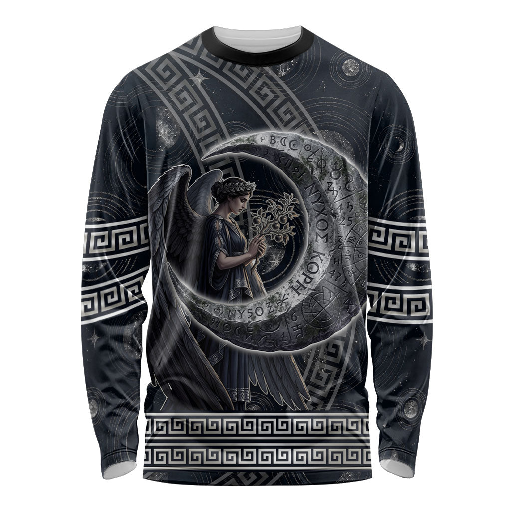 Nemesis Goddess Long Sleeve Shirt Winged Nemesis Crescent Moon Sword Greek Key