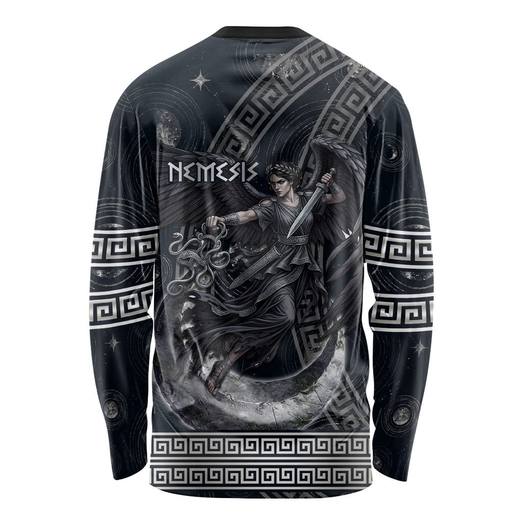 Nemesis Goddess Long Sleeve Shirt Winged Nemesis Crescent Moon Sword Greek Key