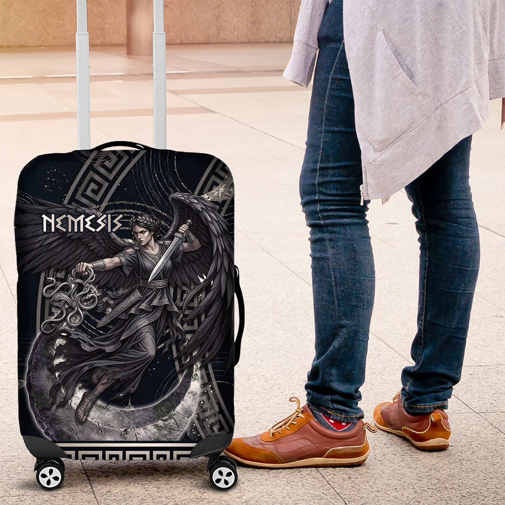 Nemesis Goddess Luggage Cover Winged Nemesis Crescent Moon Sword Greek Key