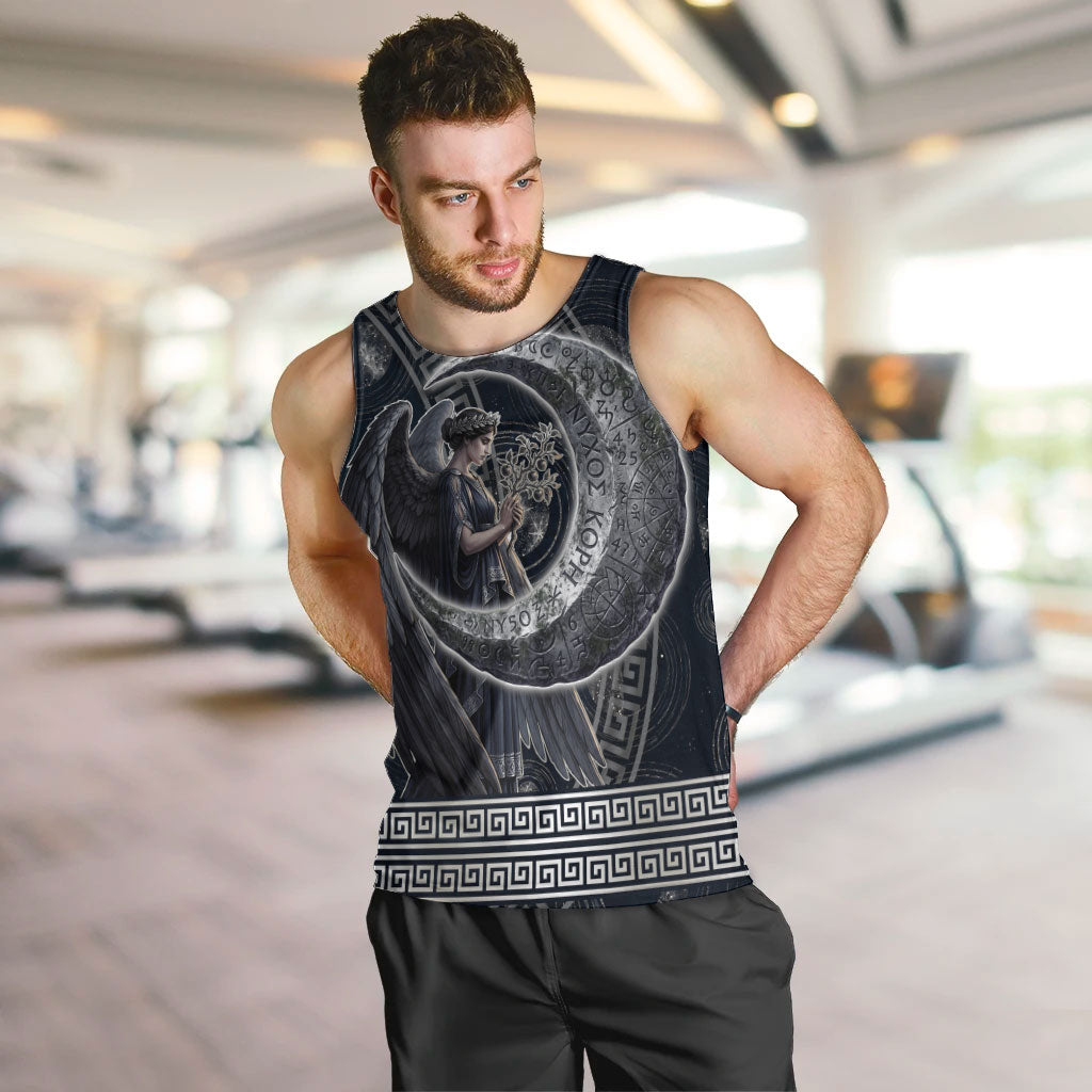 Nemesis Goddess Men Tank Top Winged Nemesis Crescent Moon Sword Greek Key