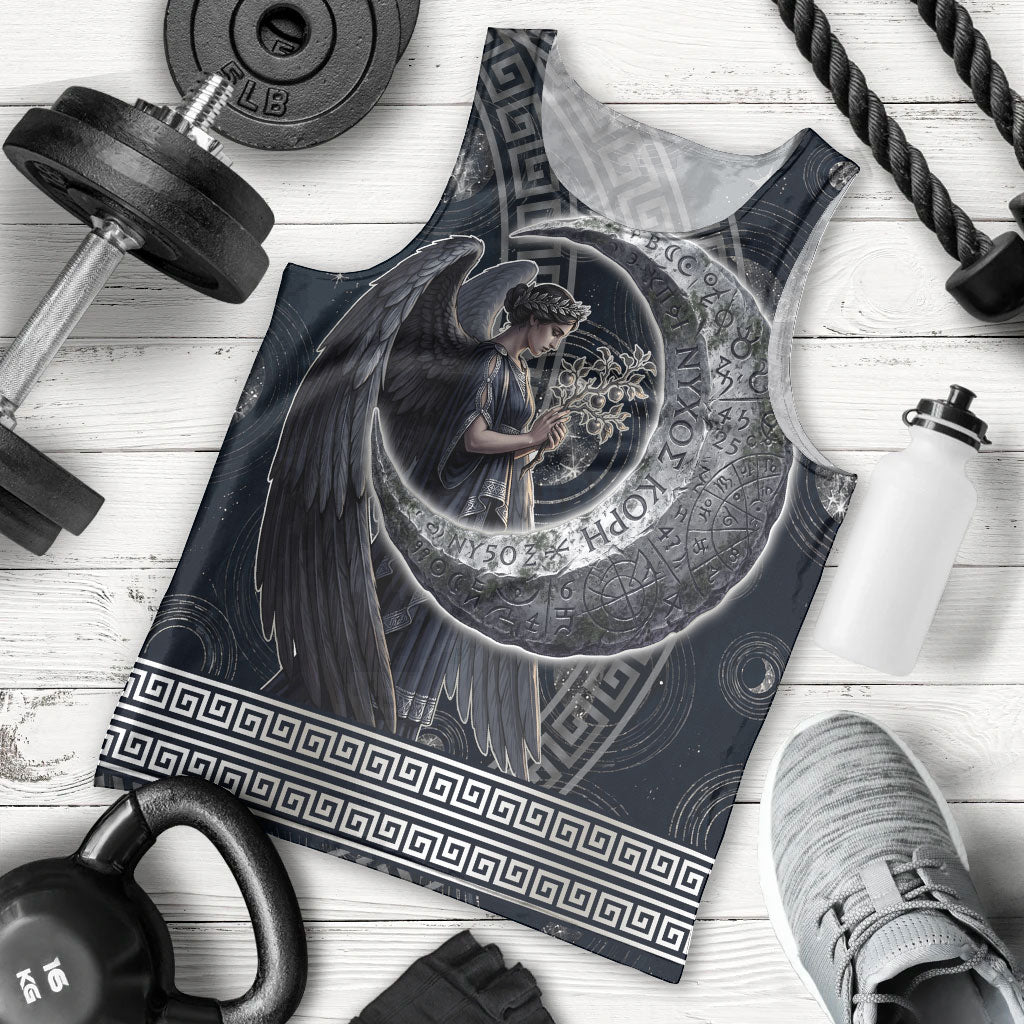 Nemesis Goddess Men Tank Top Winged Nemesis Crescent Moon Sword Greek Key