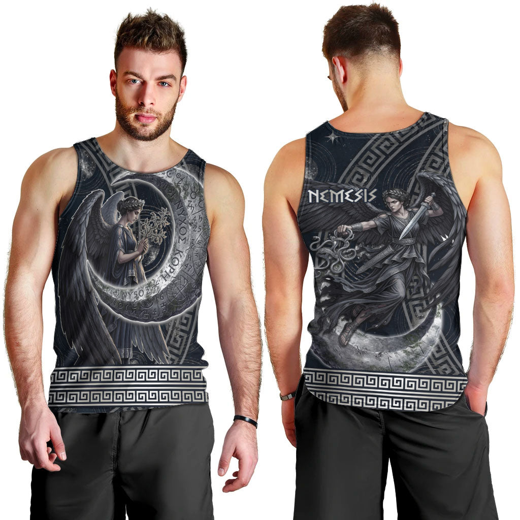 Nemesis Goddess Men Tank Top Winged Nemesis Crescent Moon Sword Greek Key