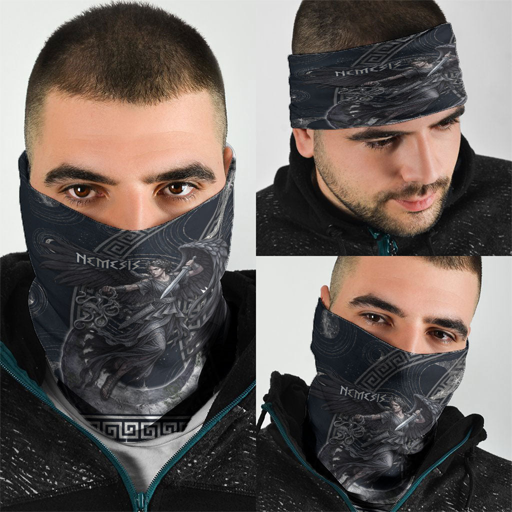 Nemesis Goddess Neck Gaiter Winged Nemesis Crescent Moon Sword Greek Key