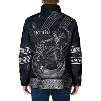 Nemesis Goddess Padded Jacket Winged Nemesis Crescent Moon Sword Greek Key
