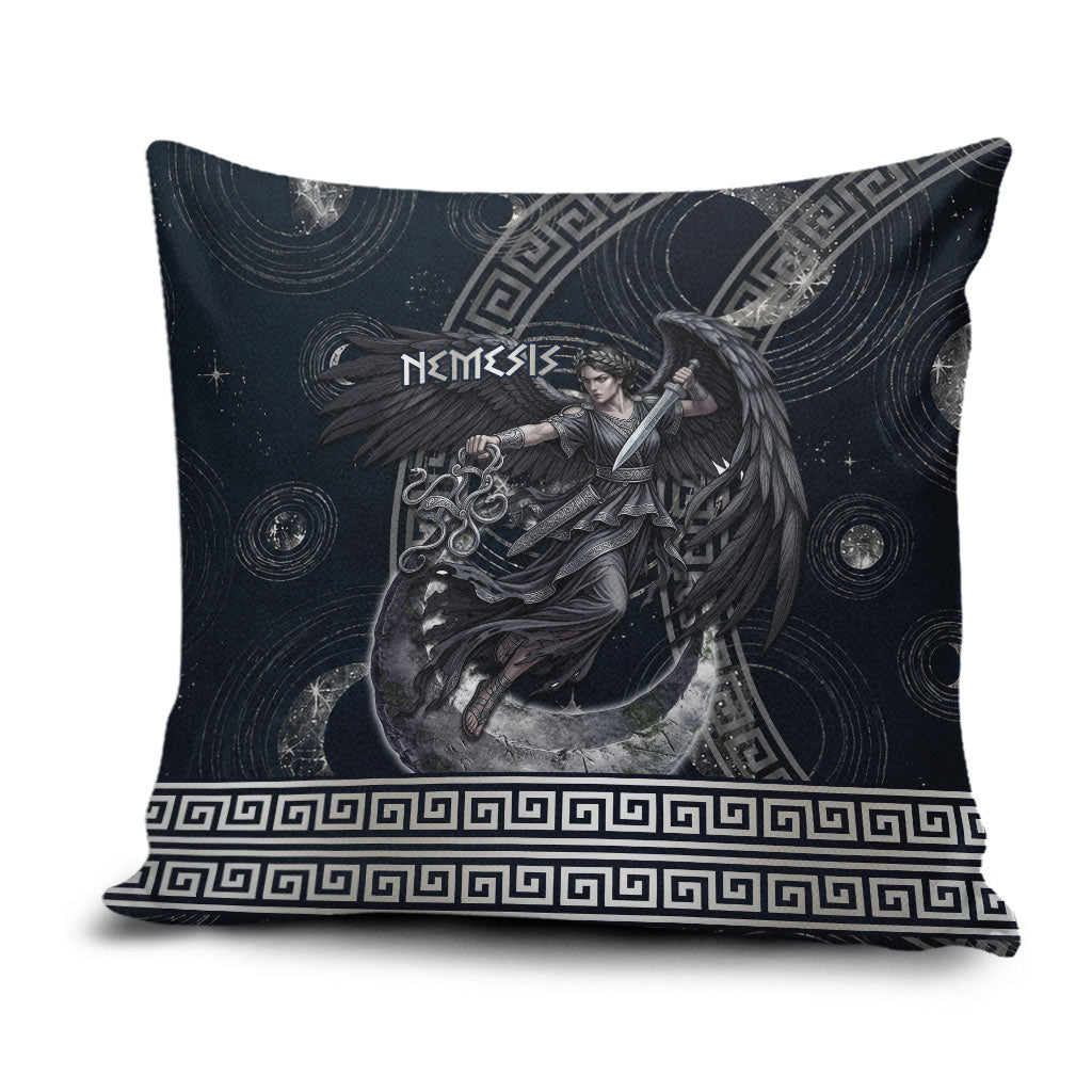 Nemesis Goddess Pillow Cover Winged Nemesis Crescent Moon Sword Greek Key