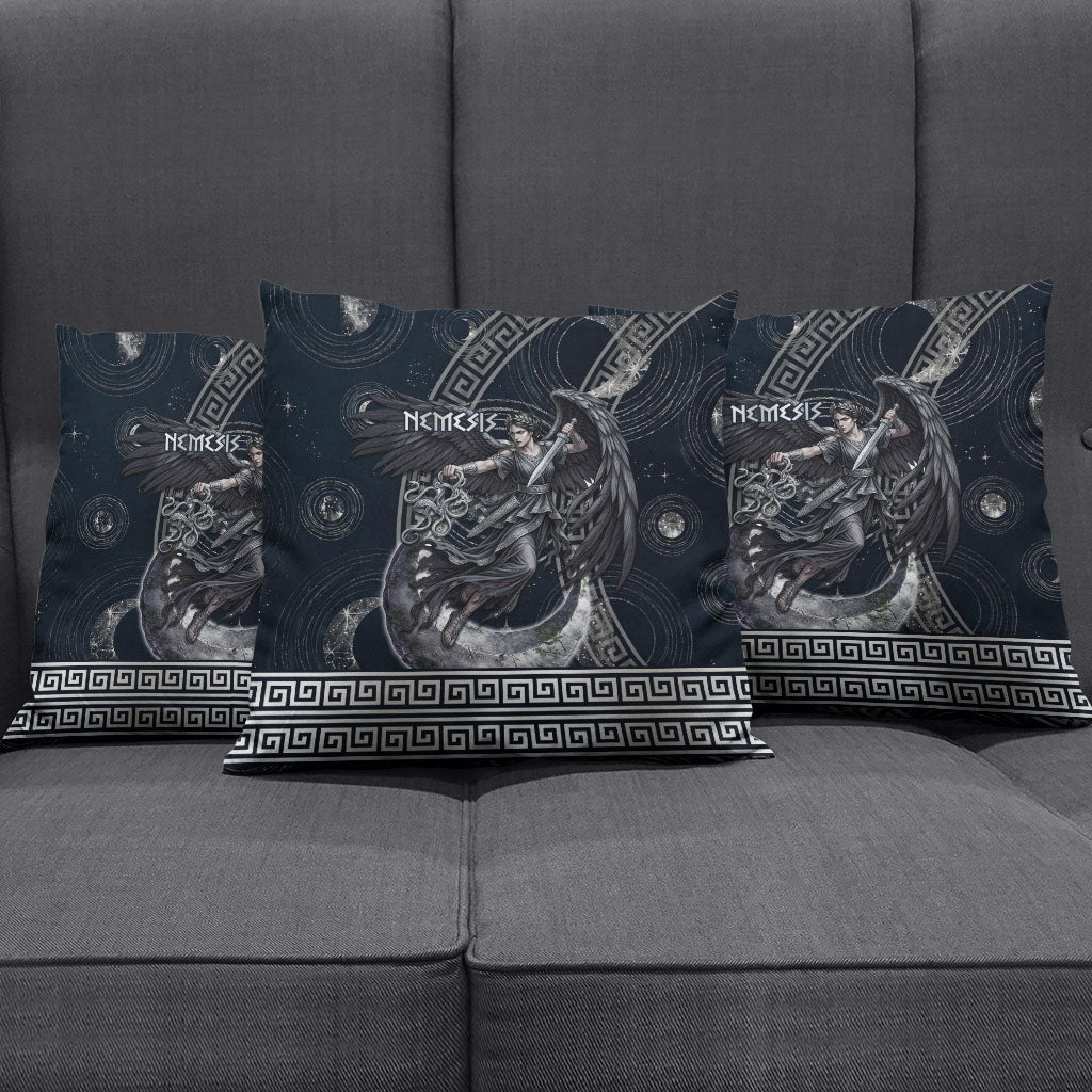 Nemesis Goddess Pillow Cover Winged Nemesis Crescent Moon Sword Greek Key