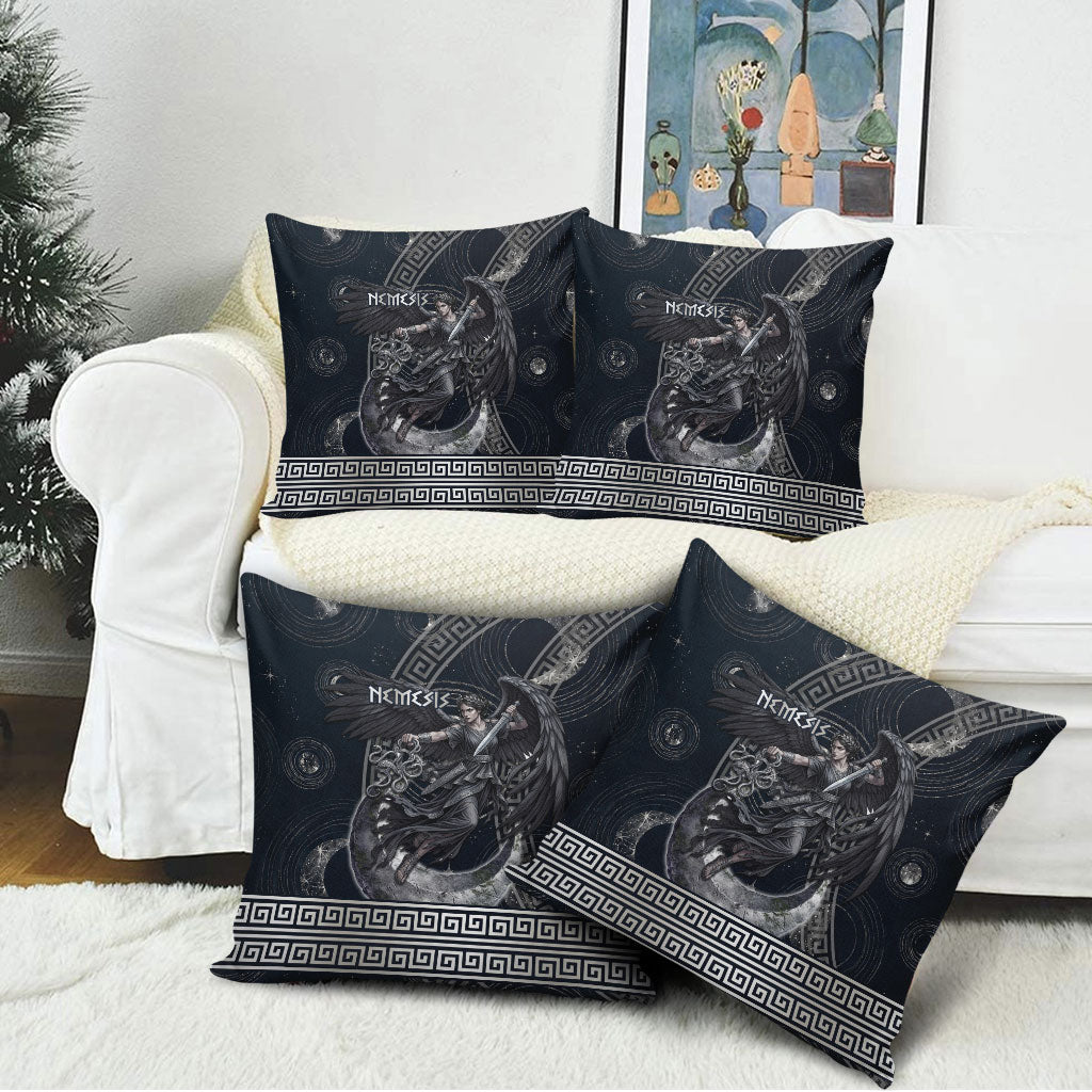 Nemesis Goddess Pillow Cover Winged Nemesis Crescent Moon Sword Greek Key