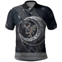 Nemesis Goddess Polo Shirt Winged Nemesis Crescent Moon Sword Greek Key