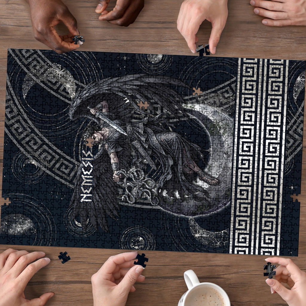 Nemesis Goddess Puzzle Winged Nemesis Crescent Moon Sword Greek Key