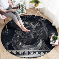Nemesis Goddess Round Carpet Winged Nemesis Crescent Moon Sword Greek Key