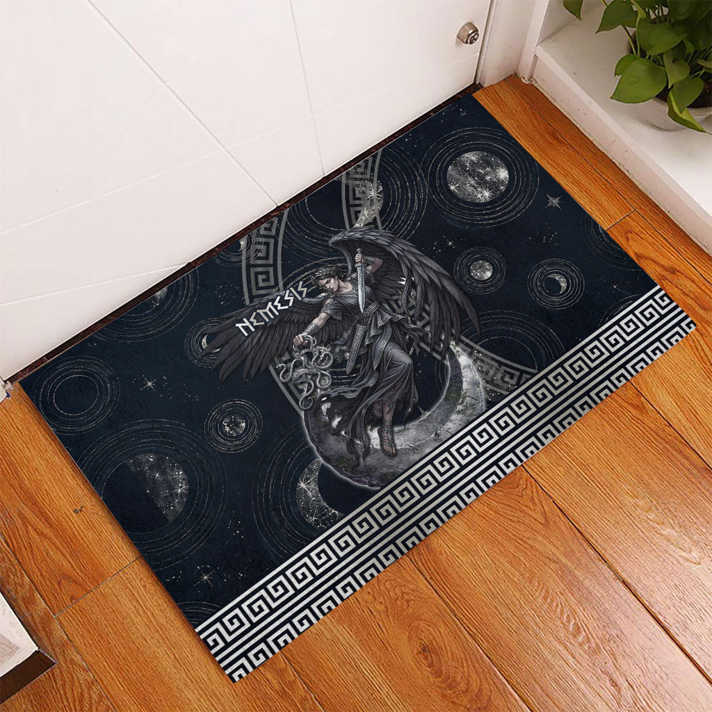 Nemesis Goddess Rubber Doormat Winged Nemesis Crescent Moon Sword Greek Key
