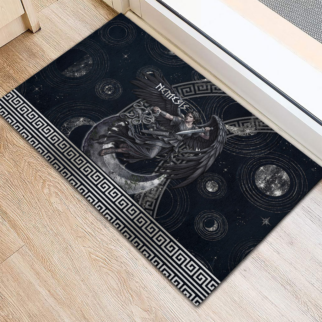 Nemesis Goddess Rubber Doormat Winged Nemesis Crescent Moon Sword Greek Key
