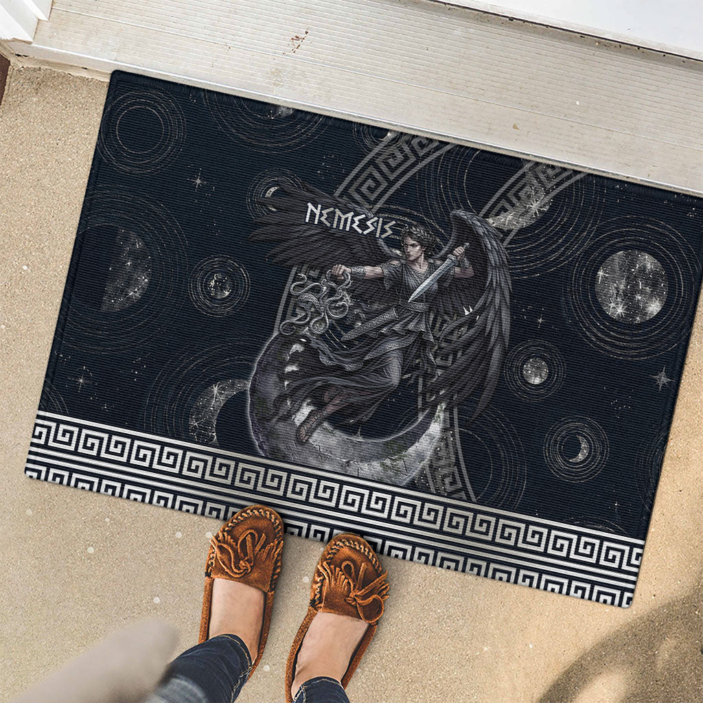 Nemesis Goddess Rubber Doormat Winged Nemesis Crescent Moon Sword Greek Key