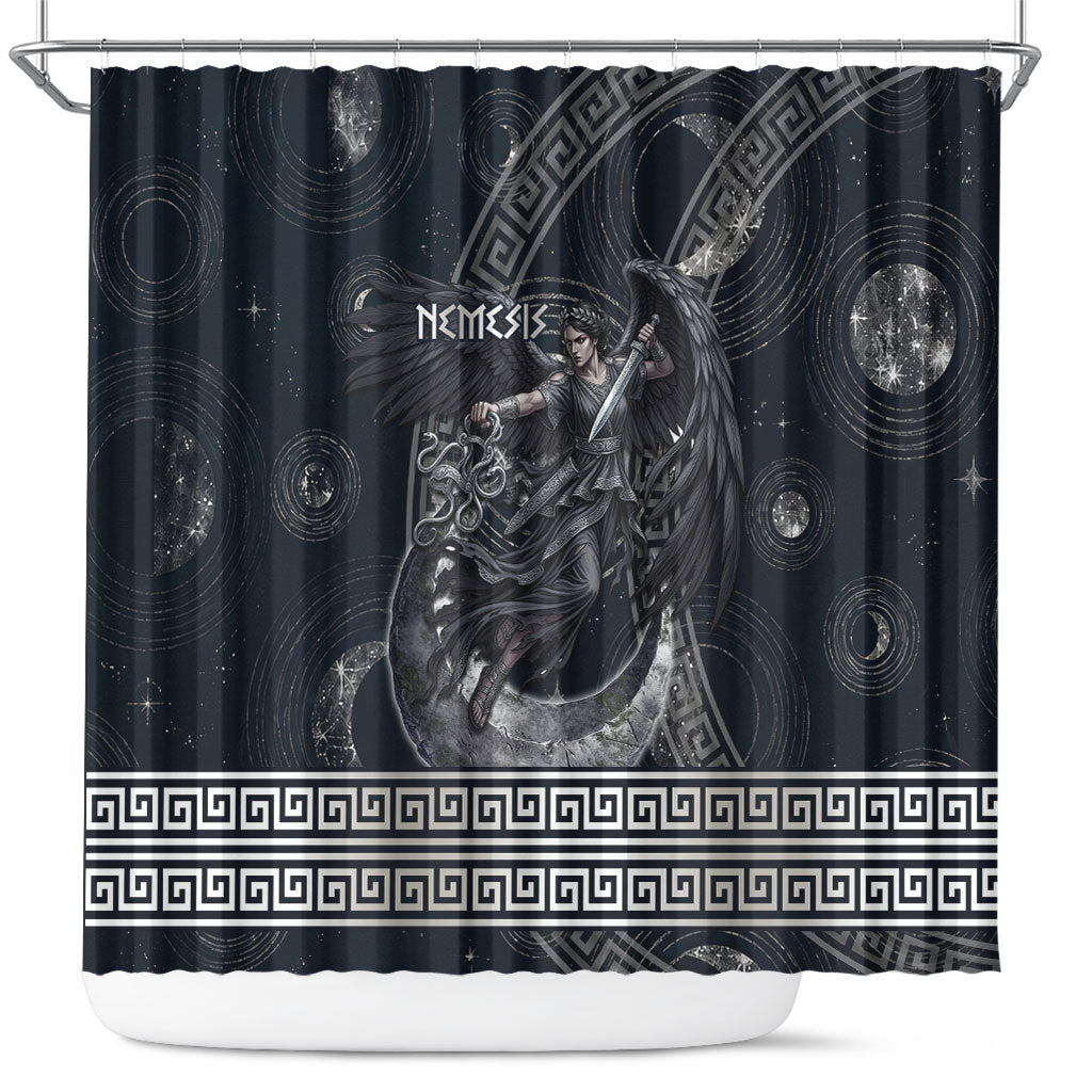 Nemesis Goddess Shower Curtain Winged Nemesis Crescent Moon Sword Greek Key