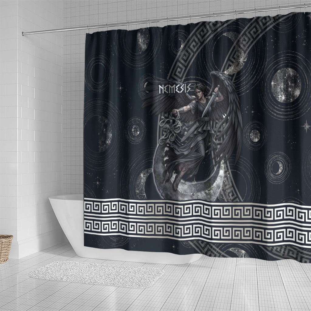 Nemesis Goddess Shower Curtain Winged Nemesis Crescent Moon Sword Greek Key