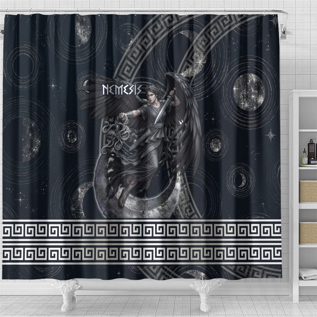 Nemesis Goddess Shower Curtain Winged Nemesis Crescent Moon Sword Greek Key