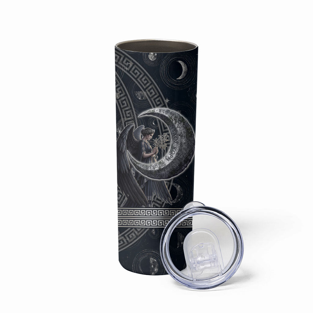 Nemesis Goddess Skinny Tumbler Winged Nemesis Crescent Moon Sword Greek Key