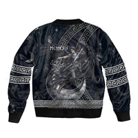 Nemesis Goddess Sleeve Zip Bomber Jacket Winged Nemesis Crescent Moon Sword Greek Key
