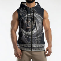 Nemesis Goddess Sleeveless Zip Hoodie Winged Nemesis Crescent Moon Sword Greek Key