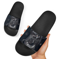 Nemesis Goddess Slide Sandals Winged Nemesis Crescent Moon Sword Greek Key