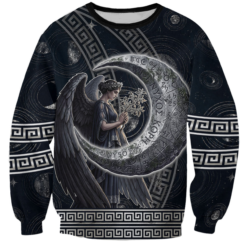 Nemesis Goddess Sweatshirt Winged Nemesis Crescent Moon Sword Greek Key